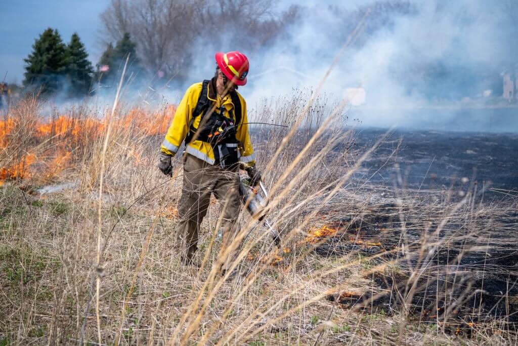 Man working on prescribed burn